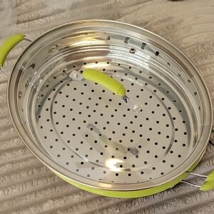 Adjustable Stainless Steel Steamer Basket with Lime Green Handles
